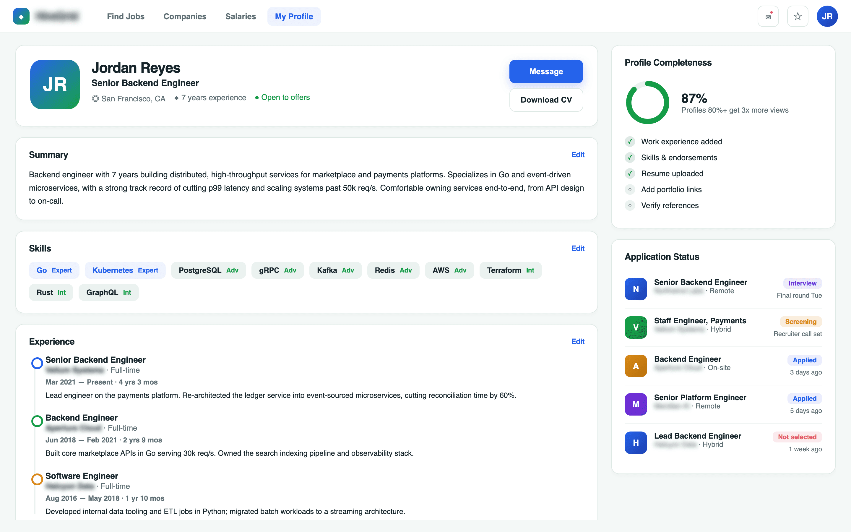 Application workflow — candidate apply flow feeding the employer applicant- tracking pipeline.