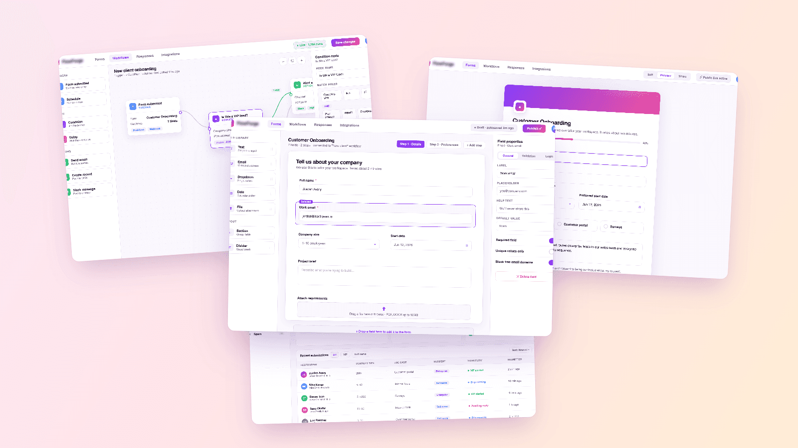 Product screens collage for Drag-and-Drop Form & Workflow Builder