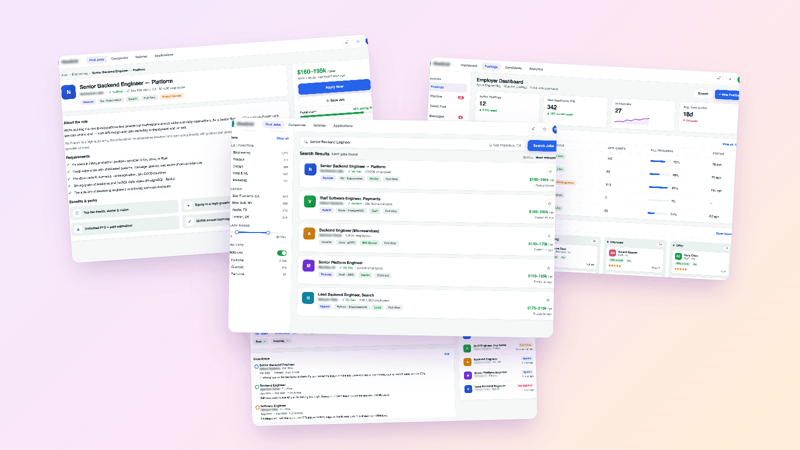 Product screens collage for Enterprise Job Portal