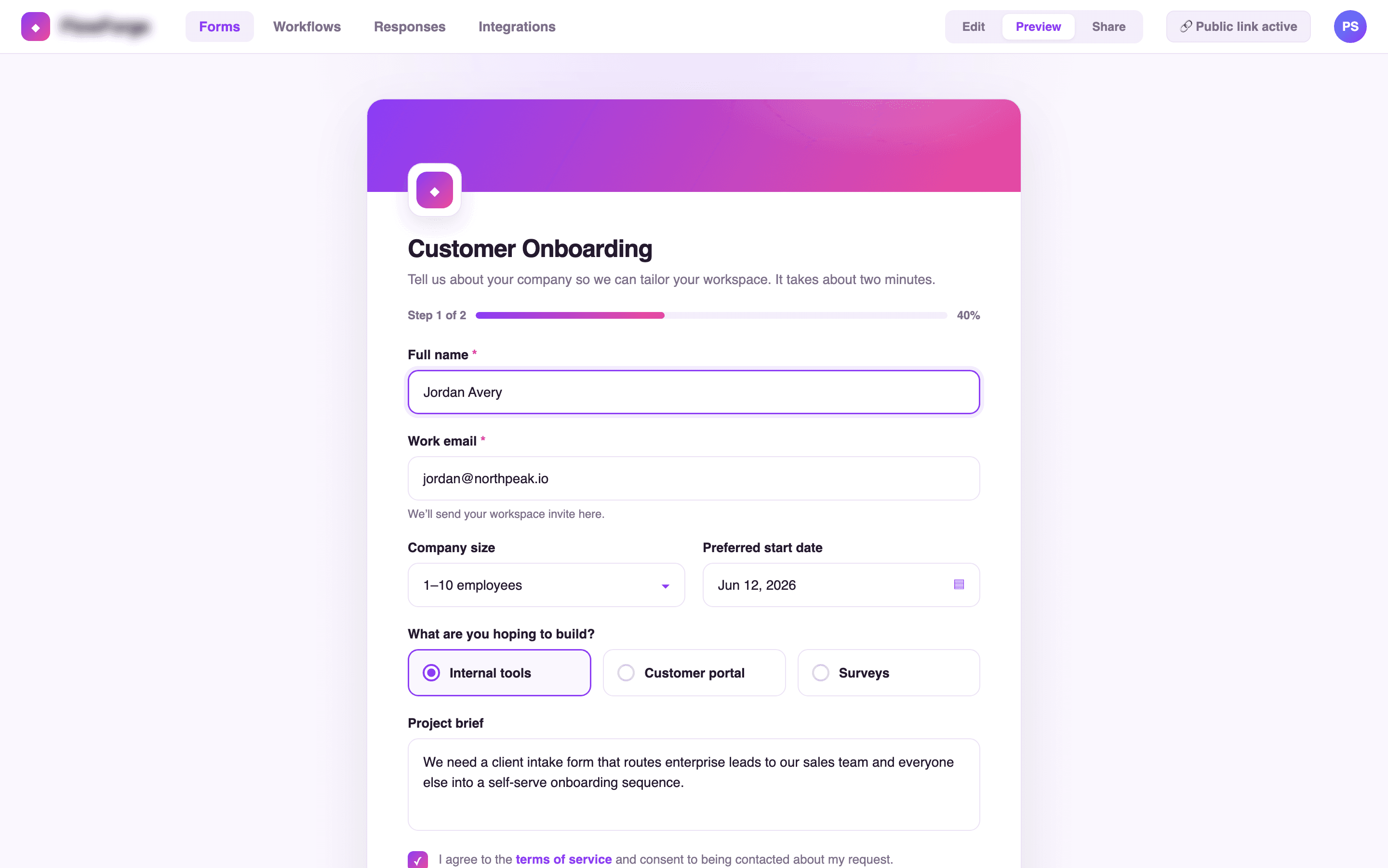 The reusable form library — saved schemas referenced and embedded across product surfaces.